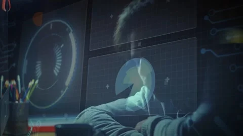 Analyst seeing alert, rubbing temple and slumping from data overload as Stock Footage 330192408