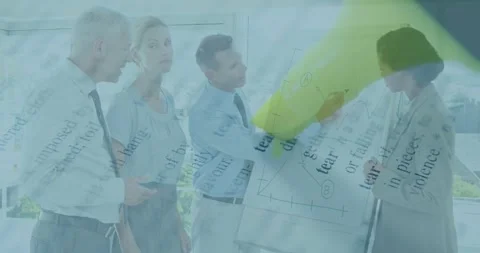 Analyst stepping, circling business chart, team clarifying data while yellow pen Stock Footage 334036292