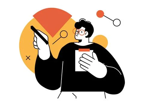 Analyst studying corporate charts vector illustration, Businessman holding cl Illustrazione stock