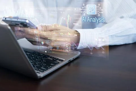 An analyst uses a computer and dashboard for data business analysis and Dat.. 스톡 사진