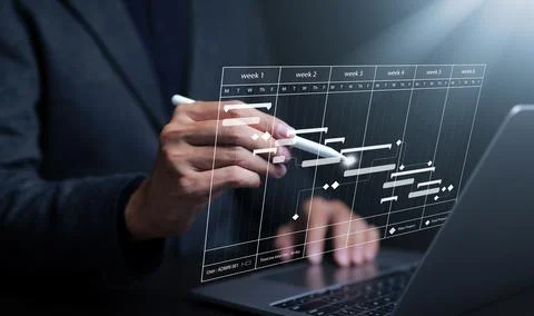 Analyst using computer working in Business Analytics and Data Management. Stock Photos