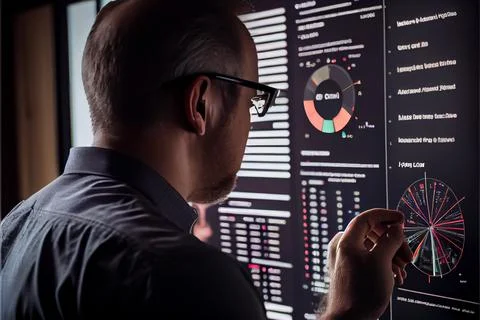 Analyst working on business analytics dashboard Stock-Illustration