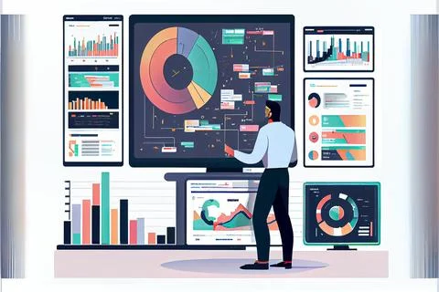 Analyst working on business analytics dashboard Stock-Illustration