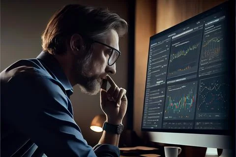 Analyst working on business analytics dashboard Stock-Illustration