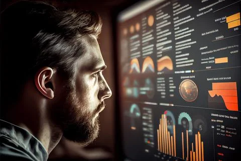 Analyst working on business analytics dashboard Stock-Illustration