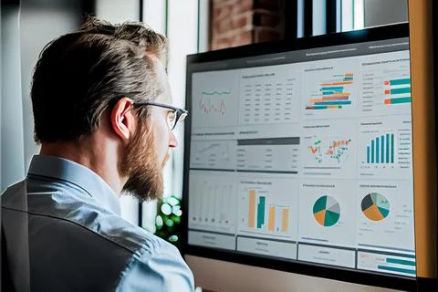 Analyst working on business analytics dashboard Stock-Illustration