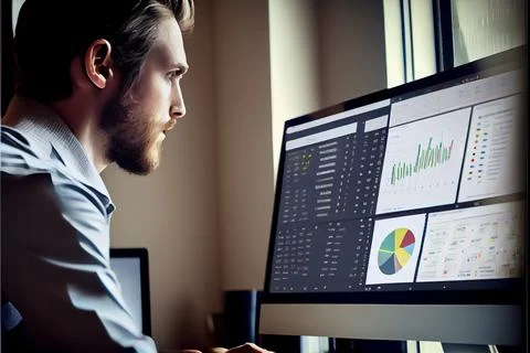 Analyst working on business analytics dashboard Stock-Illustration