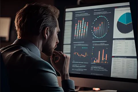 Analyst working on business analytics dashboard Stock-Illustration