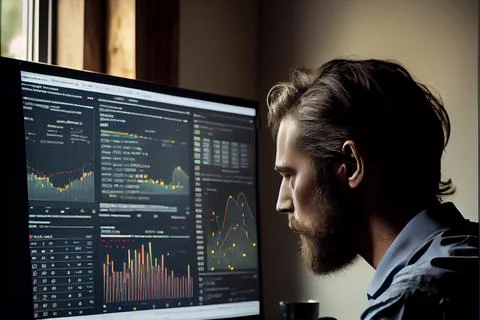 Analyst working on business analytics dashboard Stock-Illustration