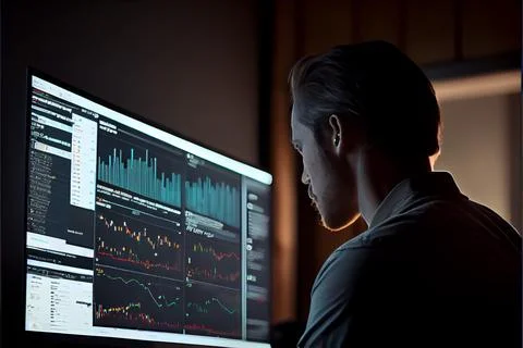 Analyst working on business analytics dashboard Stock-Illustration