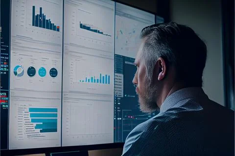 Analyst working on business analytics dashboard Stock-Illustration