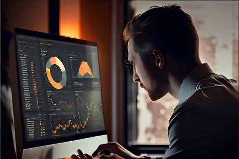 Analyst working on business analytics dashboard Stock-Illustration