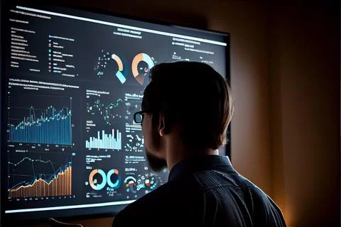 Analyst working on business analytics dashboard Stock-Illustration