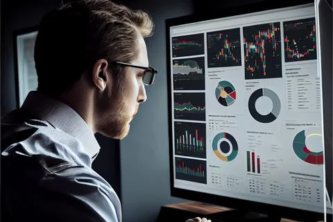 Analyst working on business analytics dashboard Stock-Illustration