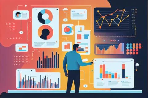Analyst working on business analytics dashboard Stock-Illustration