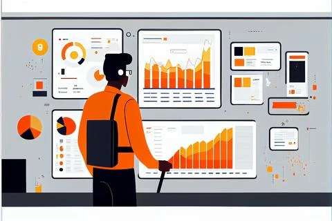 Analyst working on business analytics dashboard Stock-Illustration