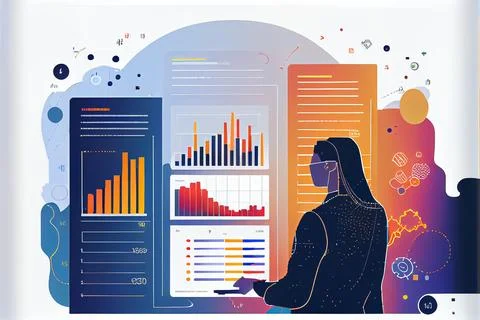 Analyst working on business analytics dashboard Stock-Illustration