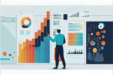 Analyst working on business analytics dashboard Stock-Illustration