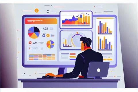 Analyst working on business analytics dashboard Stock-Illustration