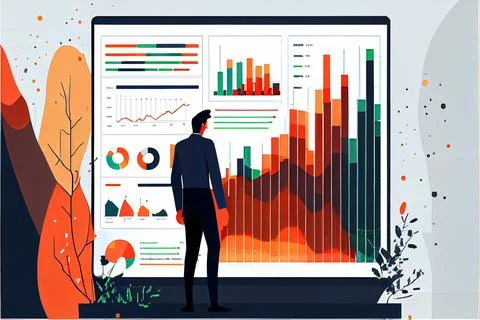 Analyst working on business analytics dashboard Stock-Illustration