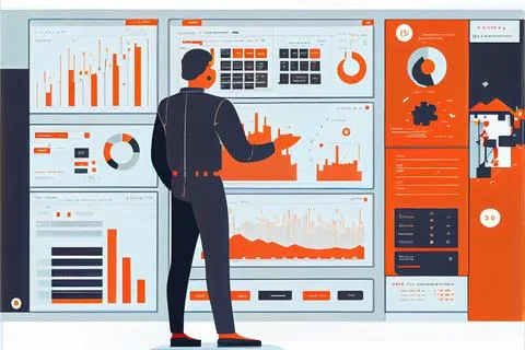Analyst working on business analytics dashboard Stock-Illustration
