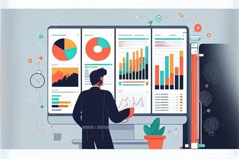 Analyst working on business analytics dashboard Stock-Illustration