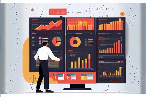 Analyst working on business analytics dashboard Stock-Illustration
