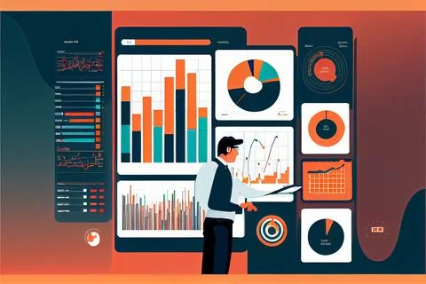 Analyst working on business analytics dashboard Stock-Illustration