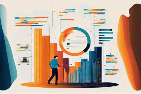Analyst working on business analytics dashboard Stock-Illustration