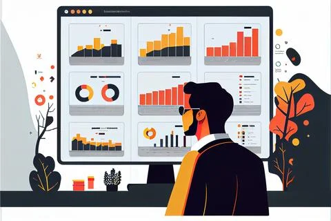Analyst working on business analytics dashboard Stock-Illustration