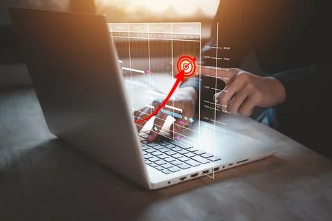 Analyst working with laptop (notebook) in Success startup business concept... Stock Photos