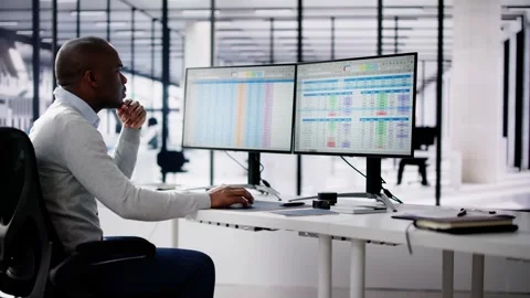 Analyst Working With Spreadsheet Business Data Stock Footage 262878485