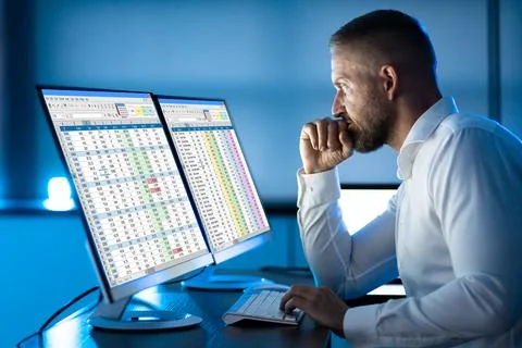 Analyst Working With Spreadsheet Business Data Stock Photos