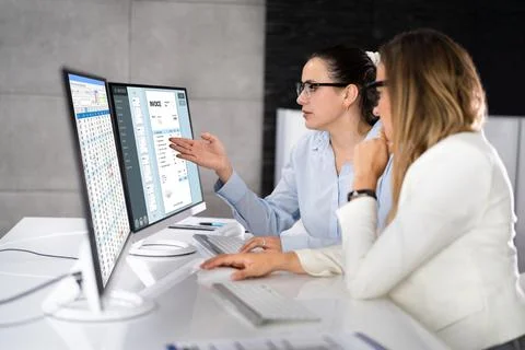Analyst Working With Spreadsheet Business Data Stock Photos