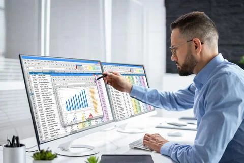Analyst Working With Spreadsheet Business Data Stock Photos