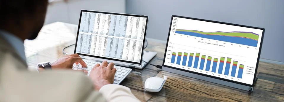 Analyst Working With Spreadsheet Data Stock Photos