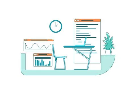 Analyst workplace flat color vector scene Stock Illustration