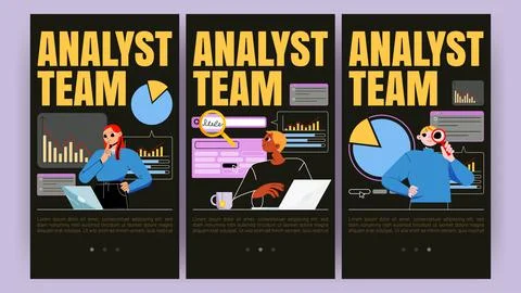 Analysts team mobile app onboard screen pages Stock Illustration
