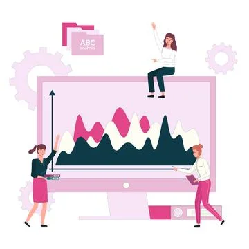 Analysts working with diagram. People work with statistics, business planning Stock Illustration