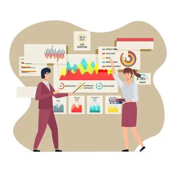 Analysts working with diagram. People work with statistics, business planning 스톡 일러스트