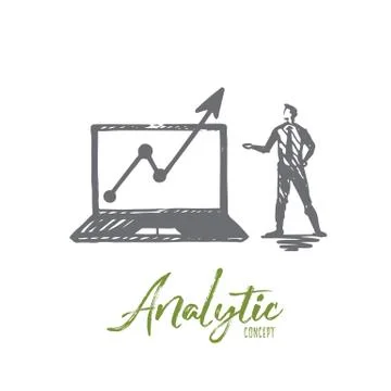 Analytic, chart, growth, business concept. Hand drawn isolated vector. Stock Illustration