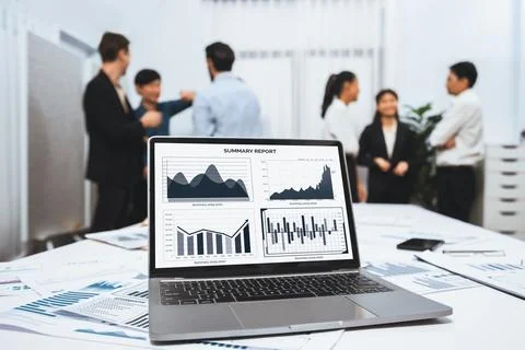 Analytic database by BI Fintech dashboard displayed on laptop. Prudent Stock Photos