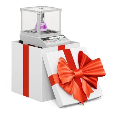 Analytical Balance, Digital Lab Scale inside gift box, present concept. 3D re Stock Illustration