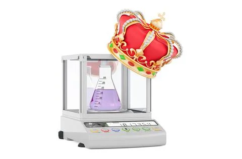 Analytical Balance, Digital Lab Scale with golden crown, 3D rendering Stock Illustration