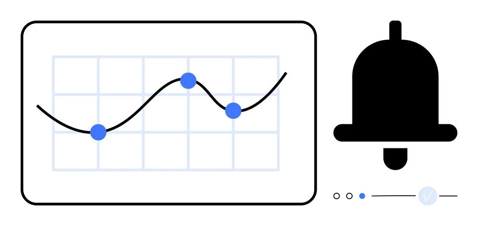 Analytical dashboard with line graph and data points, alongside a bell icon f 스톡 일러스트