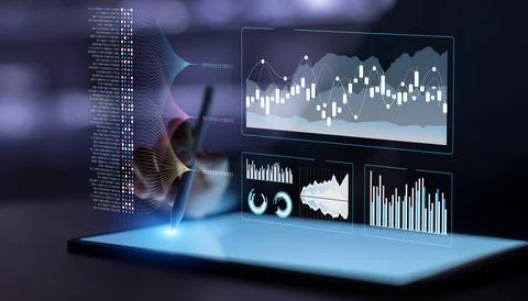Analytical data dashboard illustrating charts indicators forecasting and tren Stock Photos