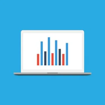 Analytical graph on the laptop screen. Vector flat style graphics Stock Illustration