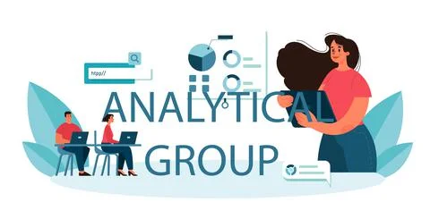 Analytical group typographic header. Business people in front Illustrazione stock