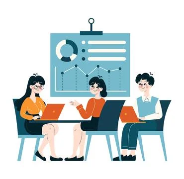 Analytical team evaluates data trends イラスト素材