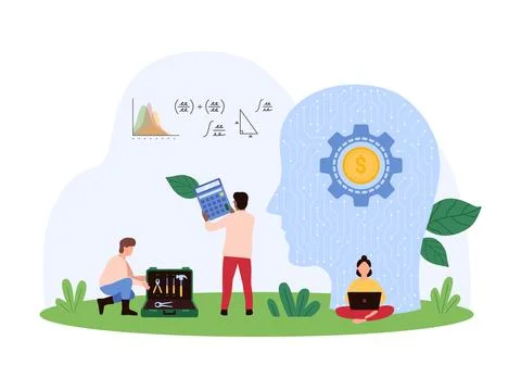 Analytical thinking, personality skill to think and analyze information of tiny 스톡 일러스트
